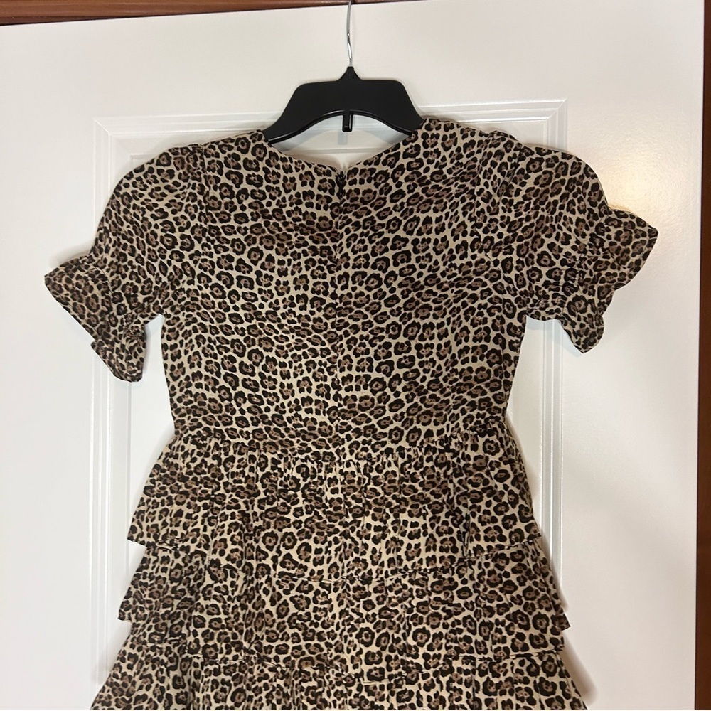 NWT Bardot Junion Ruffled Layered Short Sleeve Lined Leopard Print Youth Dress - Picture 14 of 14